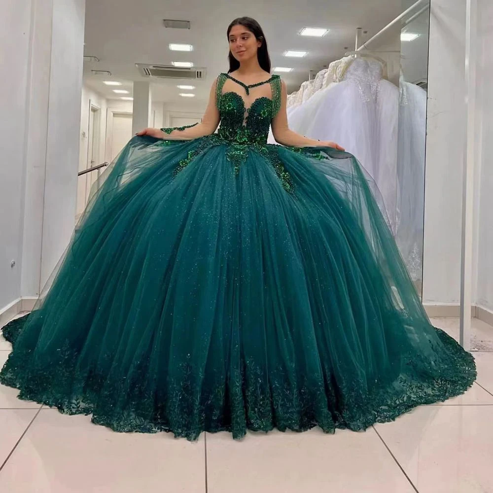 Vestido de Quinceañera Verde Esmeralda Para Niña Barato